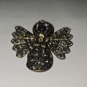 KC Stamped Elegant Gold and Purple Angel Brooch NWOT